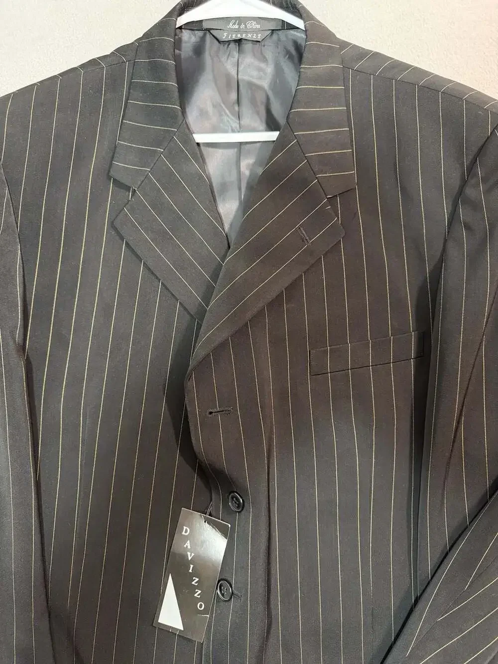 Davinzzo Earl Micro Twist Black Pinstripe Suit Jacket 46L NWT